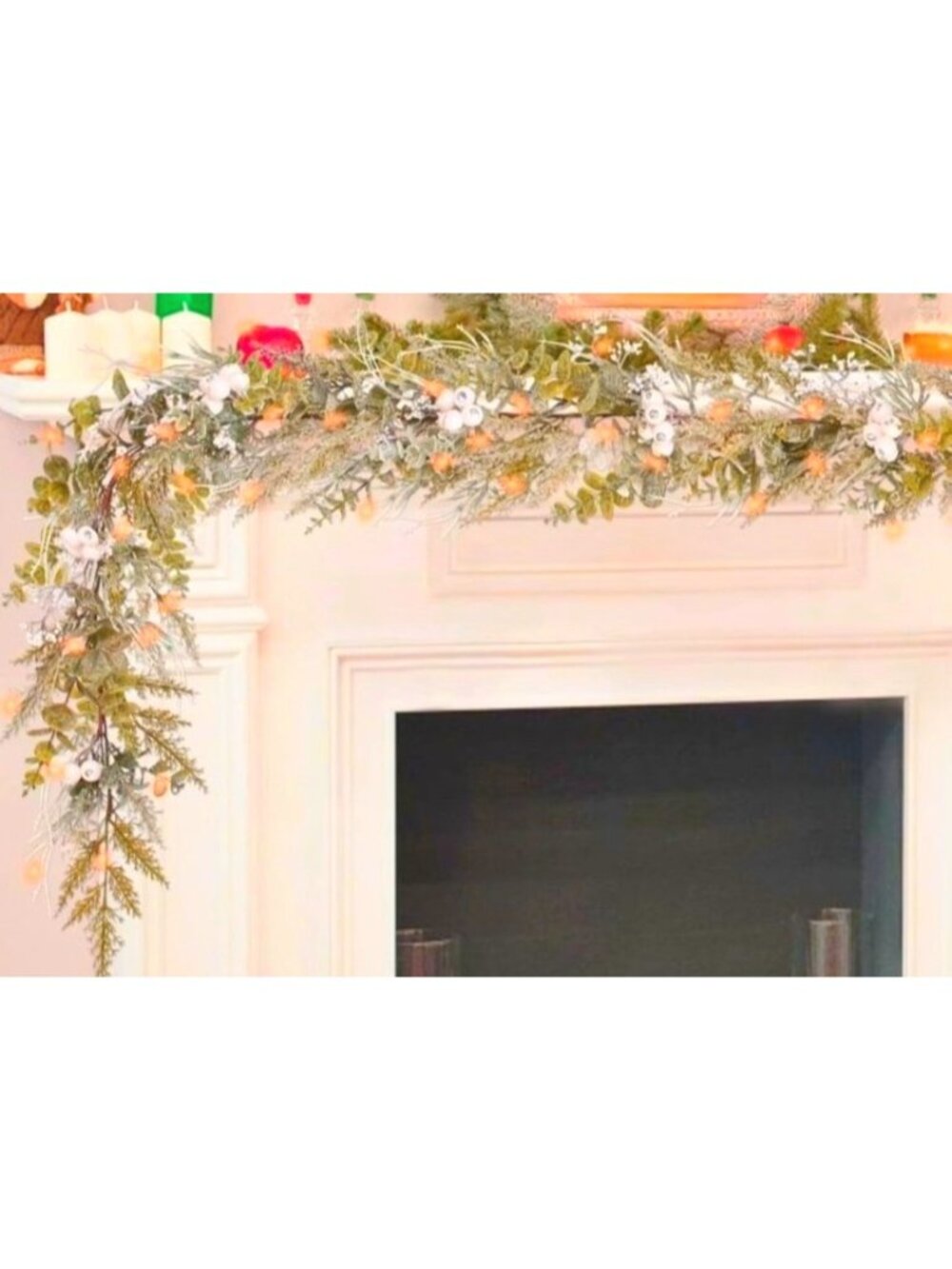 6Ft Pre-Lit Frosted Greenery Garland With LED Lights & White Berries For Holiday